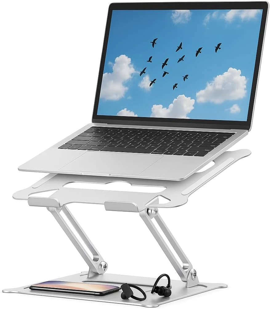 Suporte para Notebook em Aço Carbono Apoio Ajustável Apoiador Dobrável E Ergonômico Ventilado para Mac Notebook MacBook ProAir Lenovo Dell e Mais (10-17 Laptop) até 17.3 (10KG) Home Office e Estudos — foto 1
