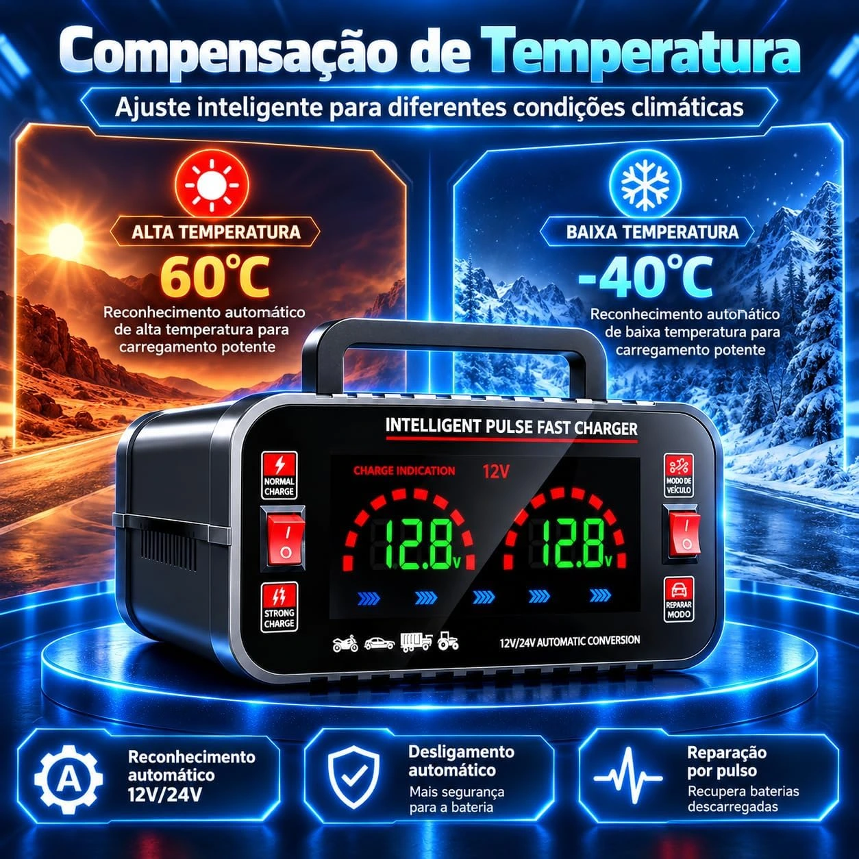 Carregador de Bateria Inteligente 12V24V para Carro e Moto — foto 5