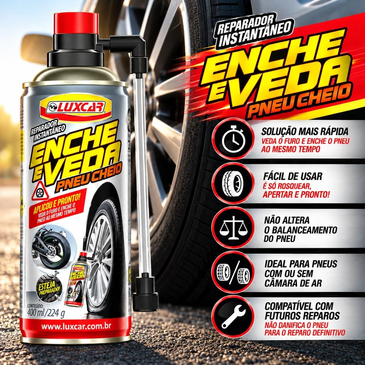 Reparador De Pneu Instantâneo Luxcar 400 Ml — foto 1