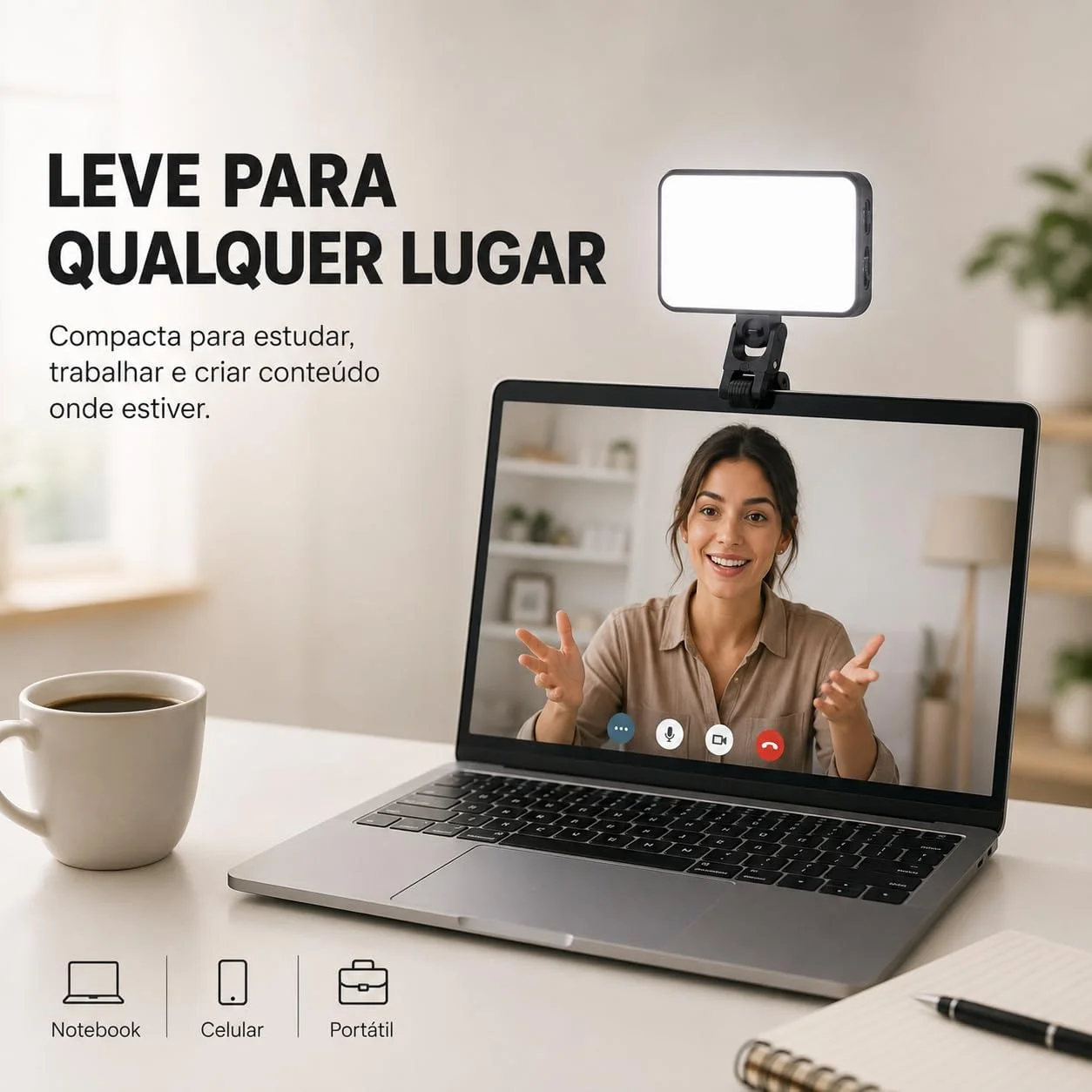 Luz de Preenchimento LED, Luz para Gravar Vídeo RGB 12x7cm 4,7 com Clipe Ajustável — Para Celular Notebook Câmera Iluminação Ideal para Selfie — foto 2