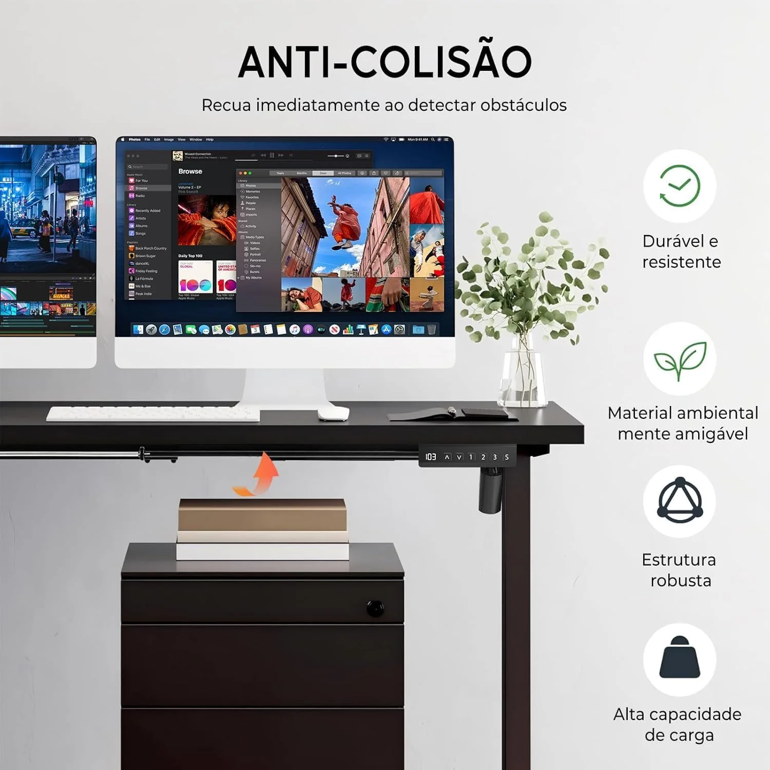 Estrutura de Mesa Elétrica Ajustável para Trabalho em Pé e Sentado – 3 Configurações de Memória, Altura de 72cm a 120cm, Base Ergonômica e Design Silencioso para 110v e 220v (preto) — foto 6