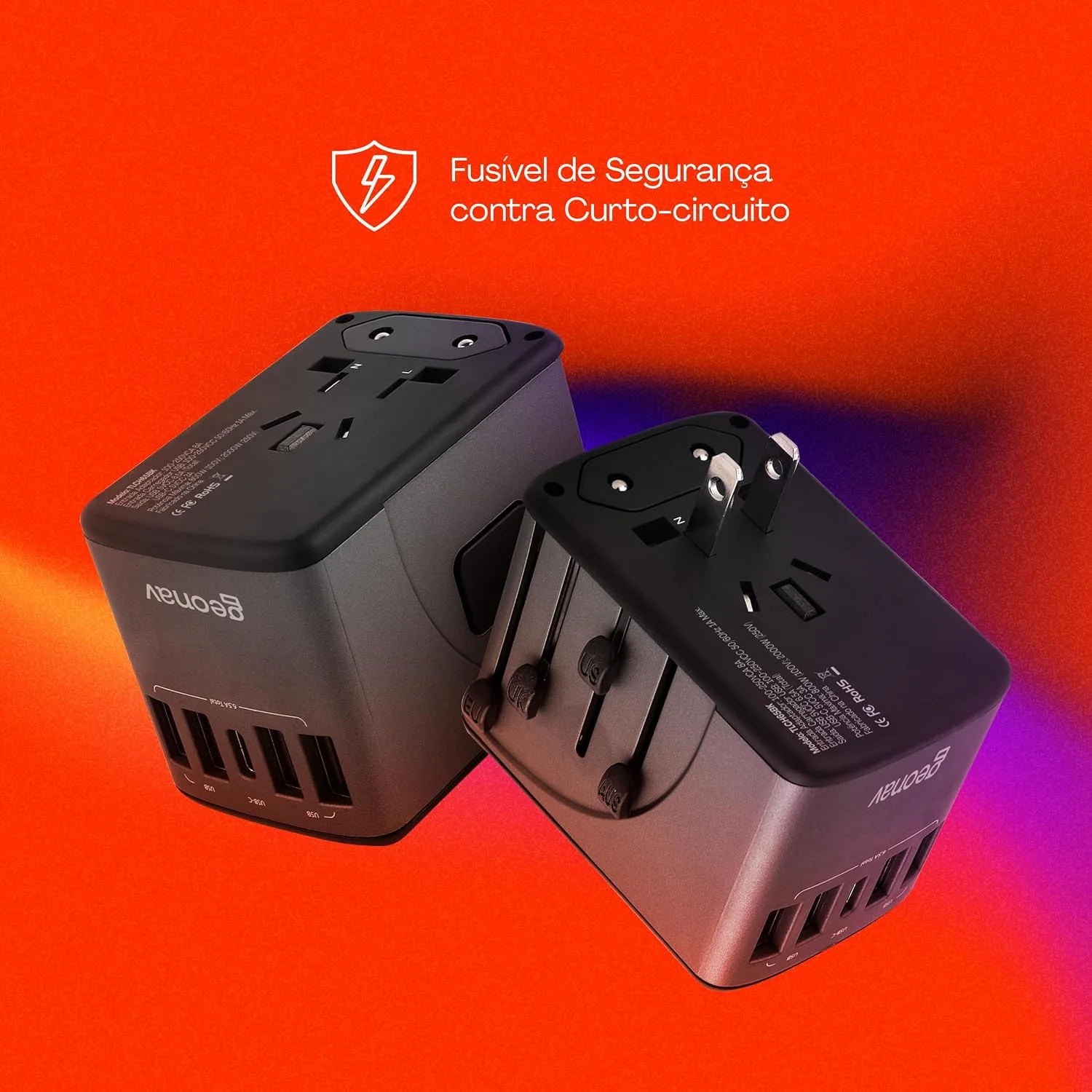 Geonav Carregador Universal com Adaptadores de Viagem, 4 Portas USB  1 USB-C (Preto) — foto 8