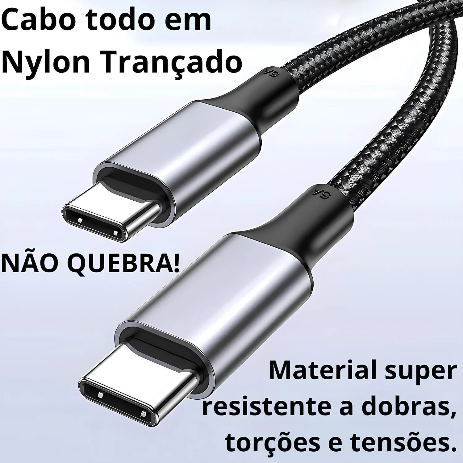 Cabo USB-C Tipo C Turbo 60W Premium Ultra Rápido Nylon Trançado e Reforçado Android e Iphone Notebook Tablet Carregamento Transferência de Dados — foto 5
