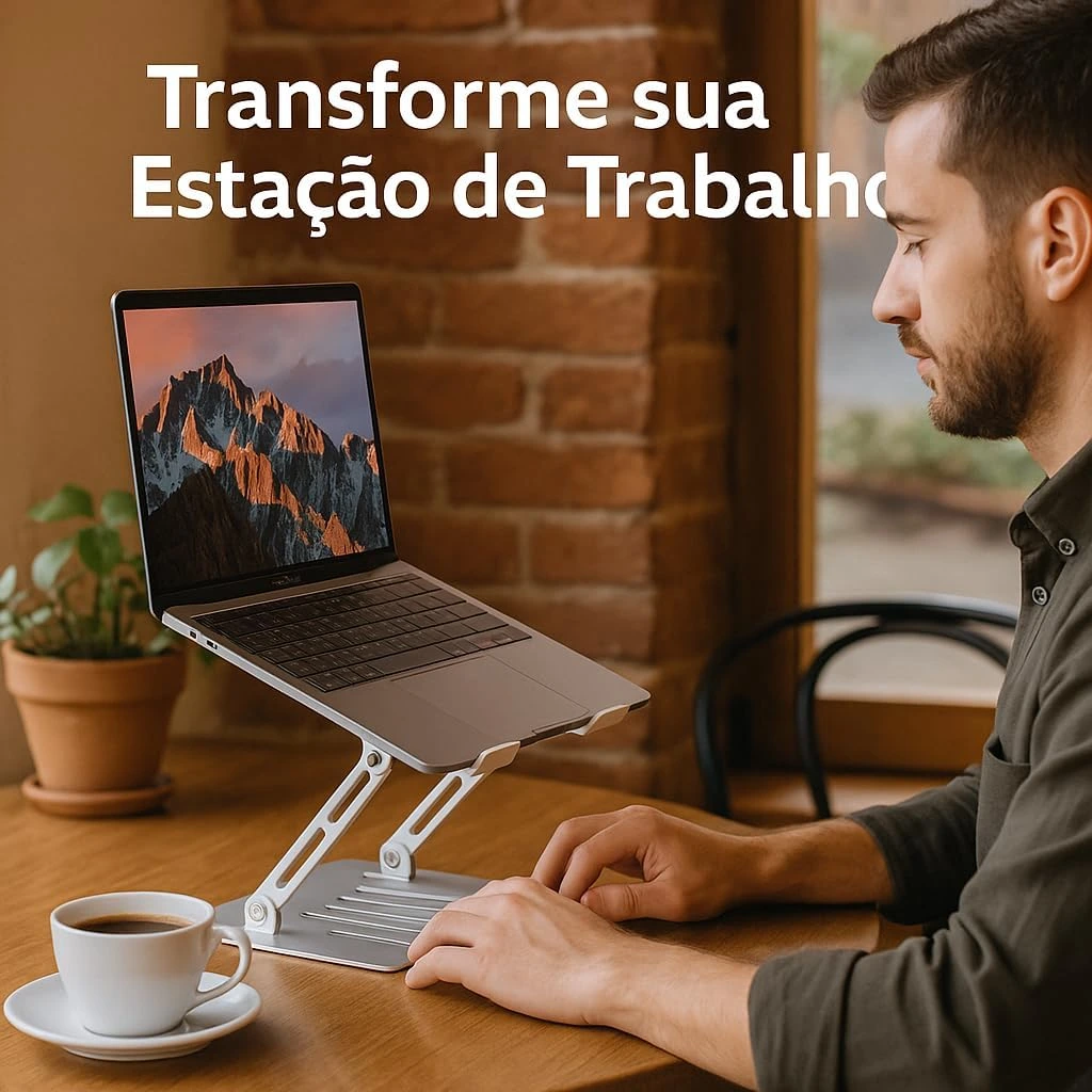 Suporte para Notebook em Aço Carbono Apoio Ajustável Apoiador Dobrável E Ergonômico Ventilado para Mac Notebook MacBook ProAir Lenovo Dell e Mais (10-17 Laptop) até 17.3 (10KG) Home Office e Estudos — foto 4