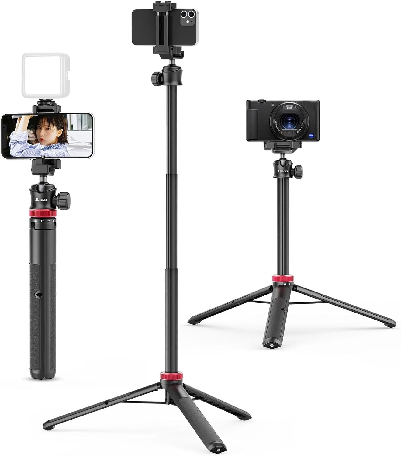 ULANZI MT-44 Tripé para Celular Extensível, 150cm com Clip 2 em 1 e Cabeça Esférica 360 para iPhoneSonyCanonDJI Osmo Action, Tripé de Viagem Leve — foto 1