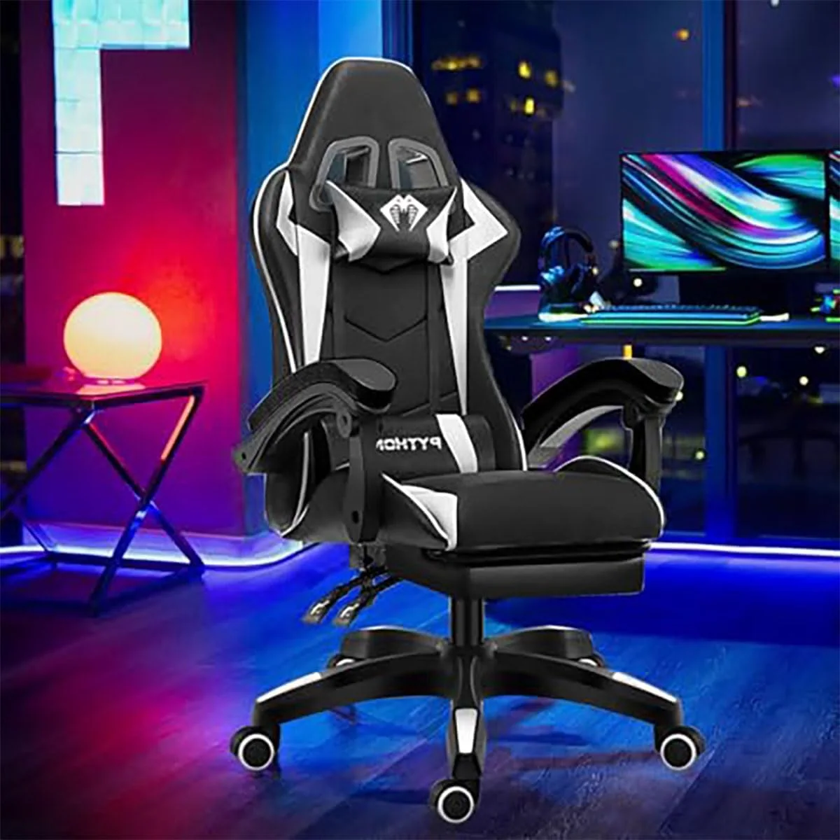 Cadeira Ergonomica Gamer Com Apoio Para Os Pés Branco — foto 1