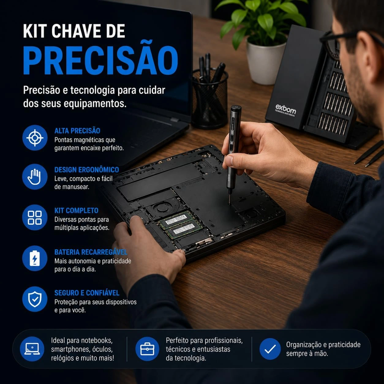 Parafusadeira de Precisão Elétrica Recarregável USB-C com 68 Pontas Magneticas Ideal para Manutenção em Celular Tablet Computador Notebook Console Gamer Brinquedos Smart Watchs e Eletrôdomesticos — foto 2