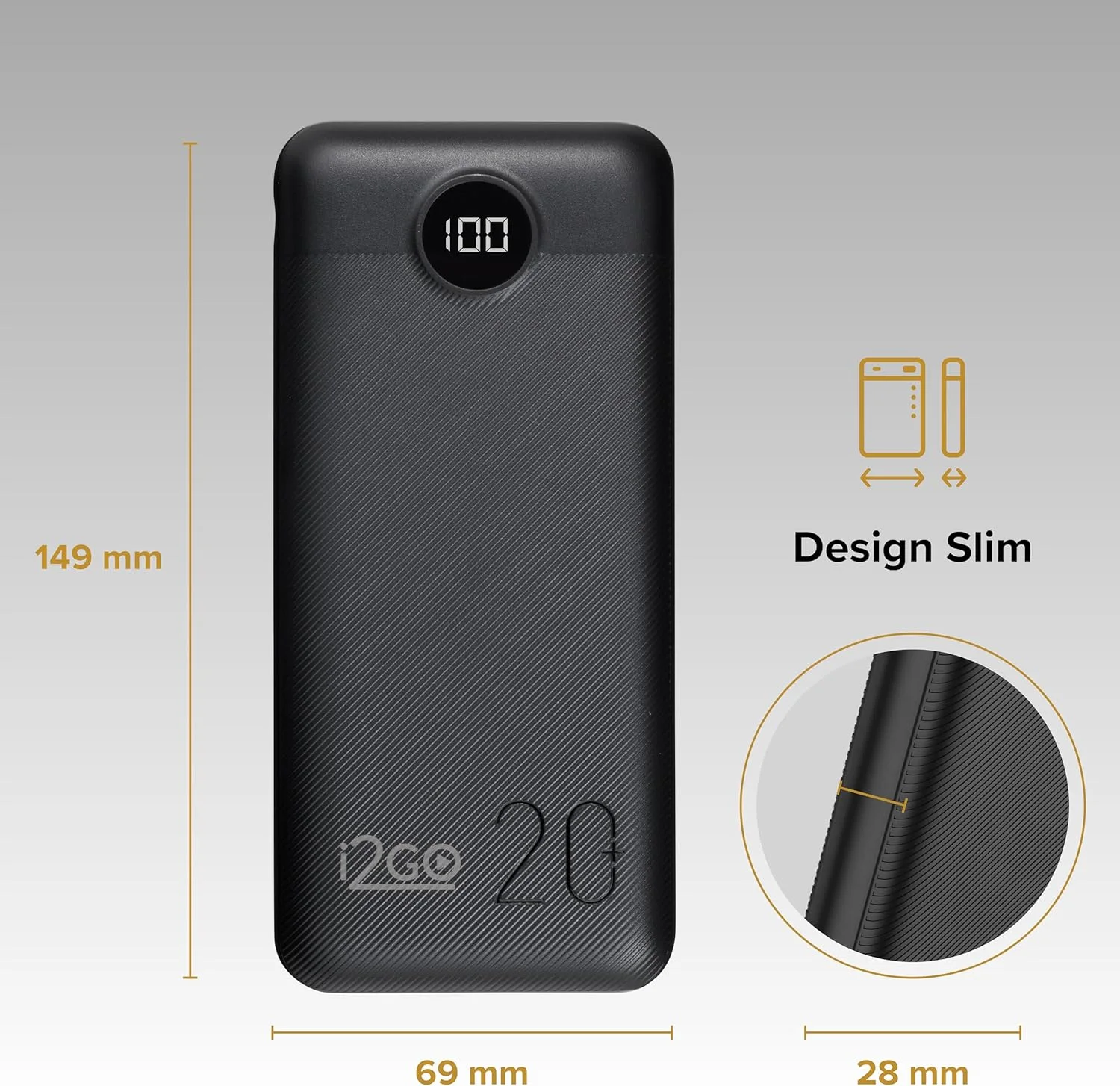 I2GO, Carregador Portátil (Power Bank) Ultra Rápido 20000mAh, Power Delivery 20W, 2 Saídas USB  1 SaídaEntrada USB-C, Preto, i2GO PRO — foto 8