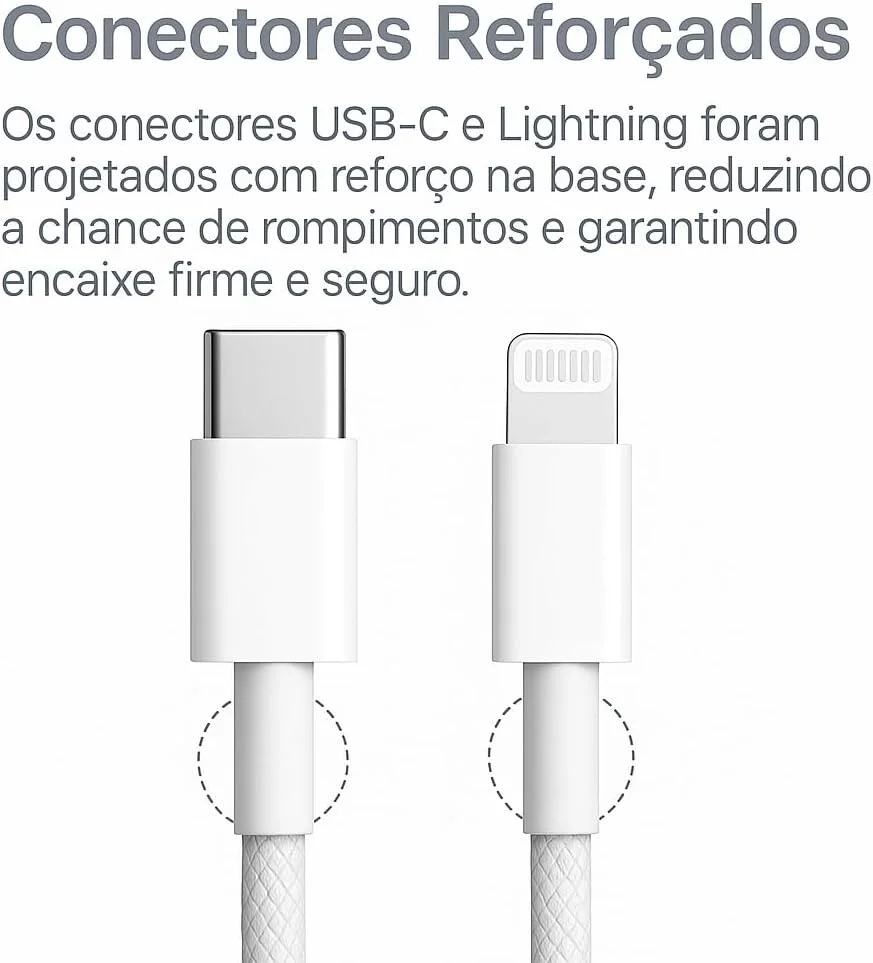 Cabo Carregador Turbo USB-C 1 Metro Trançado De Nylon Branco Compativel Com Iphone 14,13,12,11,X e XR — foto 5