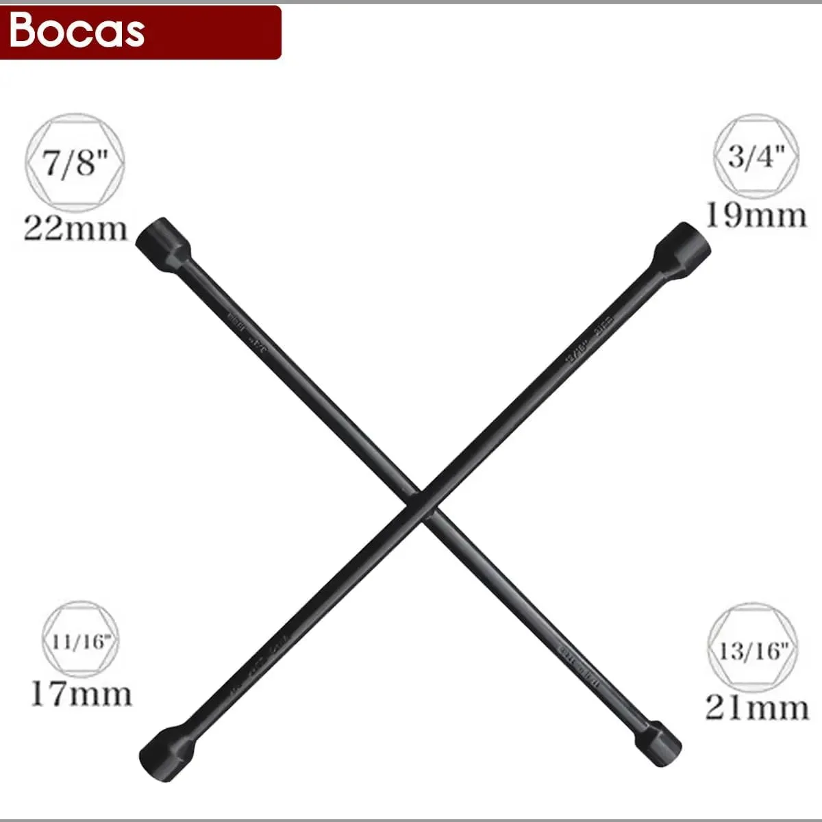 Chave de Roda Cruz Universal Automotiva 17 x 19 x 21 x 23 mm, 4 Bocas em Aço Carbono Reforçado, 14 Polegadas, Chave Cruzada para Carro, Troca de Pneus, Porcas e Rodas Automotivas Formato Estrela — foto 4