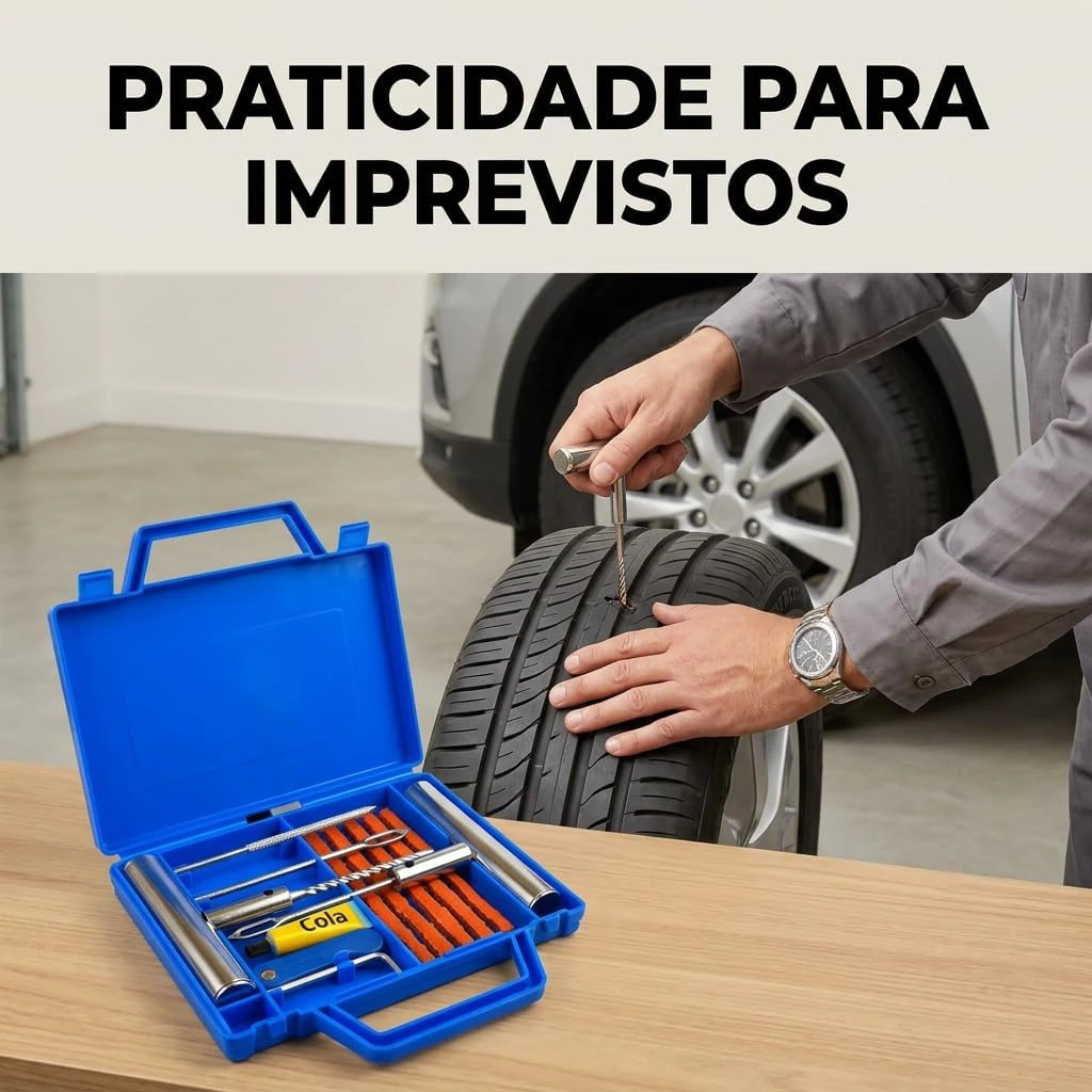 Kit Reparo de Pneu 12 Peças com Maleta Macarrão Carro Moto Bike sem Câmara — foto 2