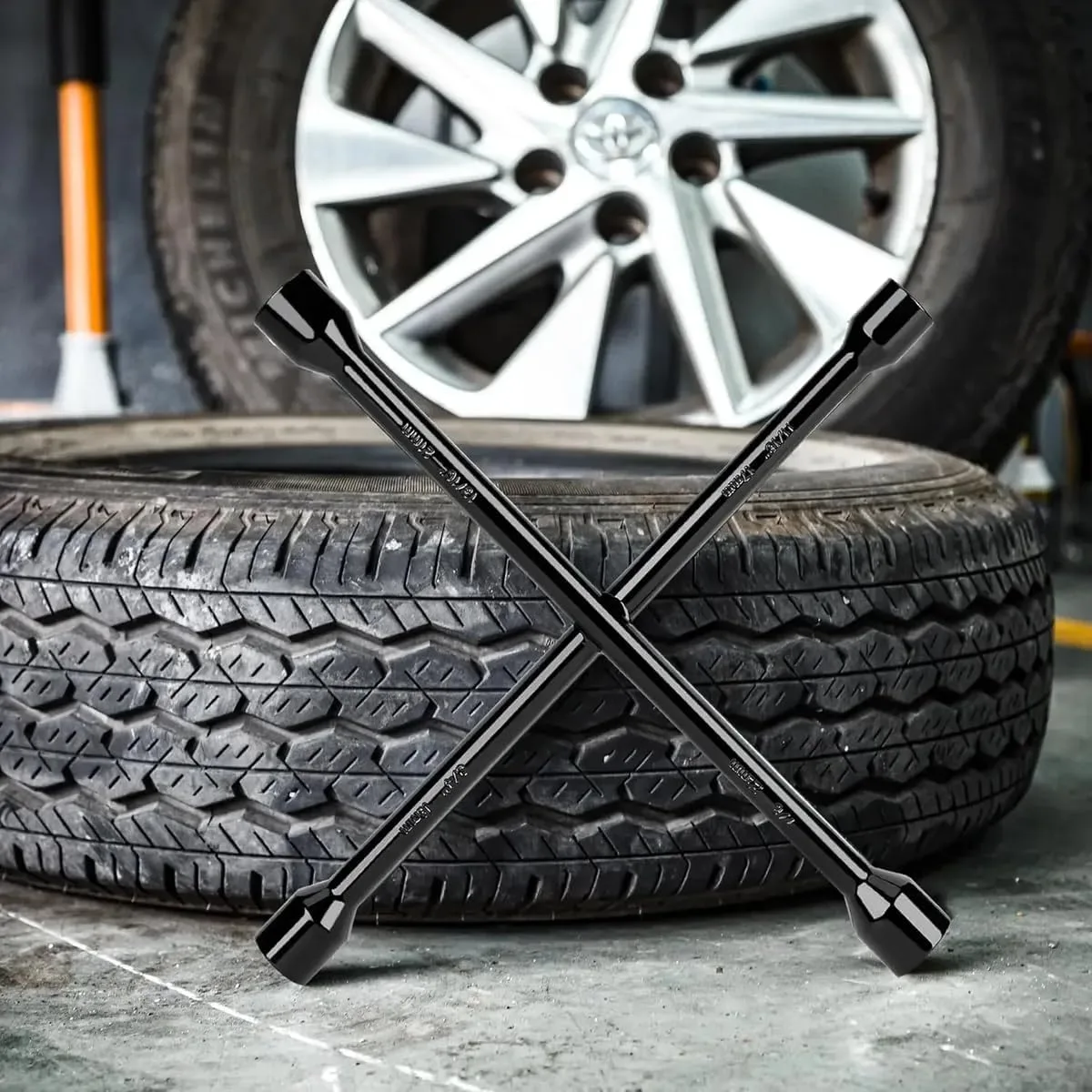 Chave de Roda Cruz Universal Automotiva 17 x 19 x 21 x 23 mm, 4 Bocas em Aço Carbono Reforçado, 14 Polegadas, Chave Cruzada para Carro, Troca de Pneus, Porcas e Rodas Automotivas Formato Estrela — foto 2