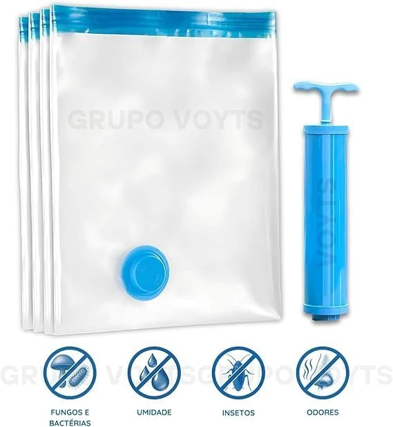 Kit com 10 Sacos a Vácuo 50x60cm  Bomba Manual – Organização de Roupas, Viagens e Mudança  Proteção Contra Mofo, Umidade e Poeira — foto 2
