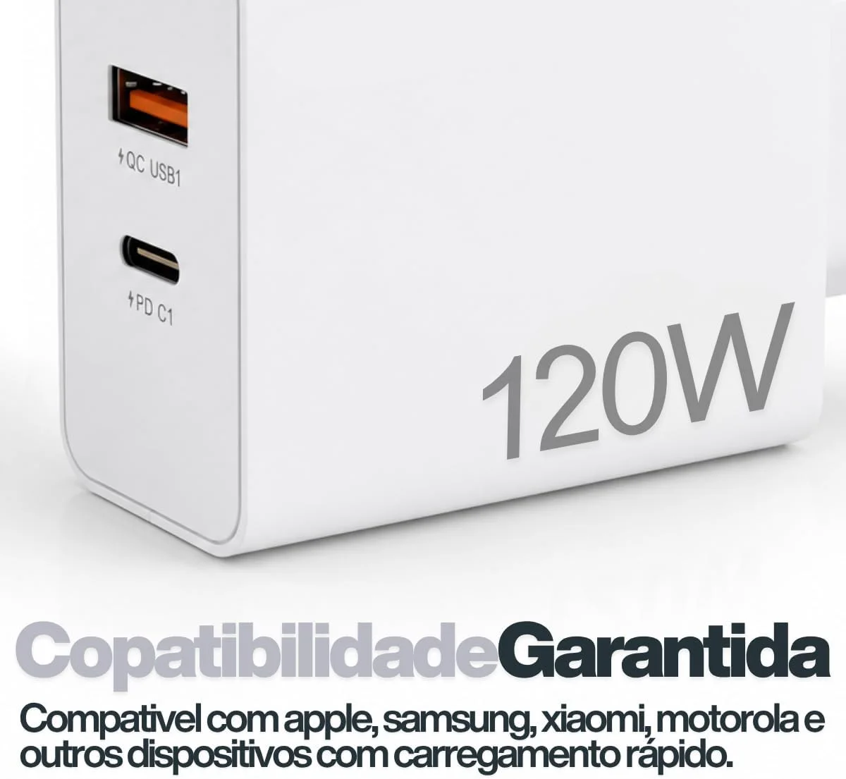 Carregador Super Turbo 120W Dual Port - USB-C Tipo-C e USB-A - Compatível com iPhones, Motorola, Xiaomi, Samsung e mais. Cabo USB-C. Ultra rápido Premium — foto 6