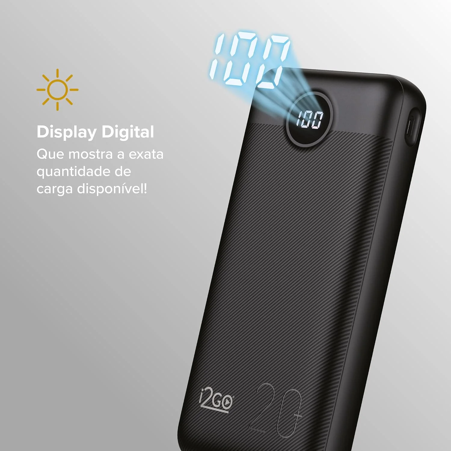I2GO, Carregador Portátil (Power Bank) Ultra Rápido 20000mAh, Power Delivery 20W, 2 Saídas USB  1 SaídaEntrada USB-C, Preto, i2GO PRO — foto 2
