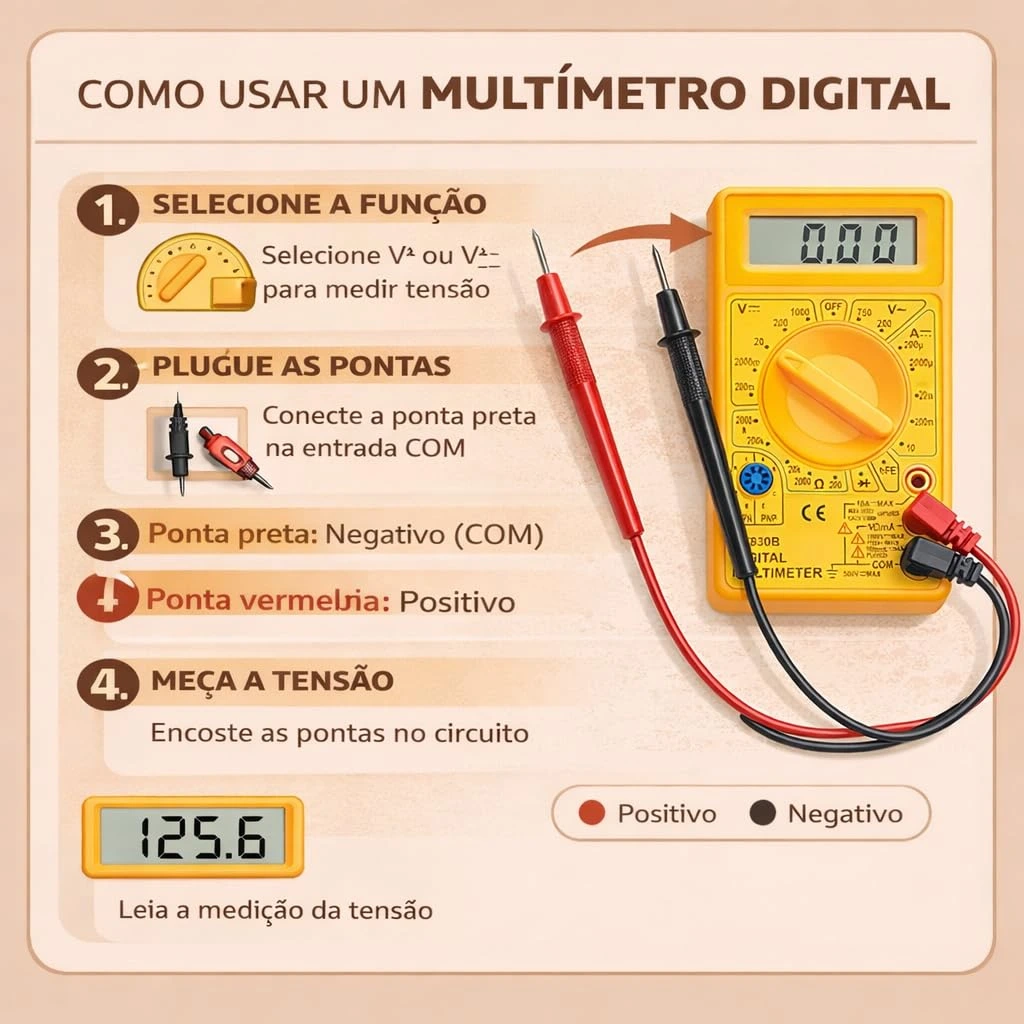 Multímetro Digital Profissional Portátil  Cabos  Bateria 9V - Medidor Elétrico Completo — foto 4