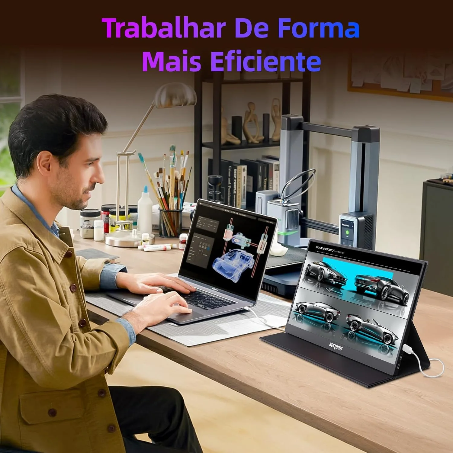 Bettdow Monitor Portatil 15,6, FHD 1080P Monitor Portátil Conectado Com USB C DuplaHDMI, IPS Extensor De Tela para Notebook com VESA e Funda Inteligente magnético, Plug and Play — foto 8