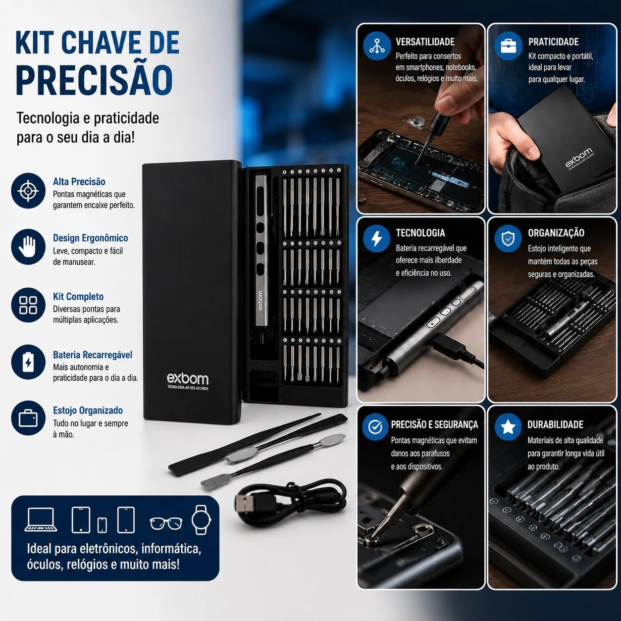 Parafusadeira de Precisão Elétrica Recarregável USB-C com 68 Pontas Magneticas Ideal para Manutenção em Celular Tablet Computador Notebook Console Gamer Brinquedos Smart Watchs e Eletrôdomesticos — foto 4