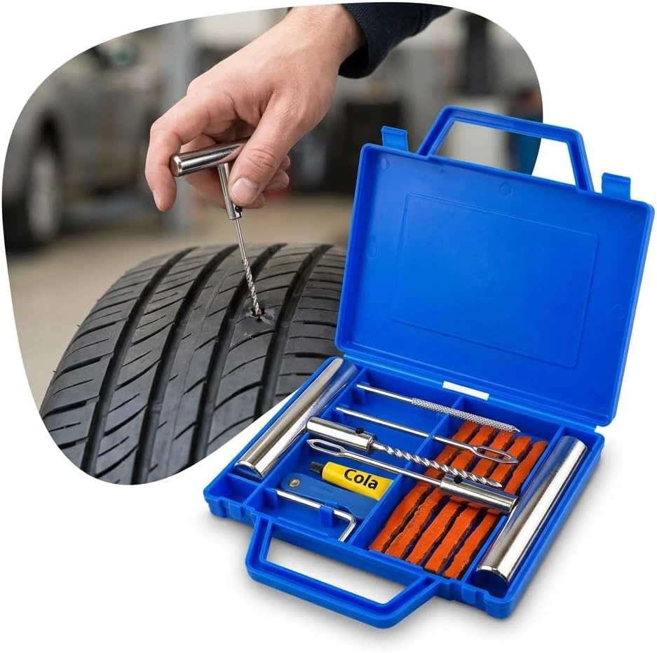 Kit Reparo de Pneu 12 Peças com Maleta Macarrão Carro Moto Bike sem Câmara — foto 1