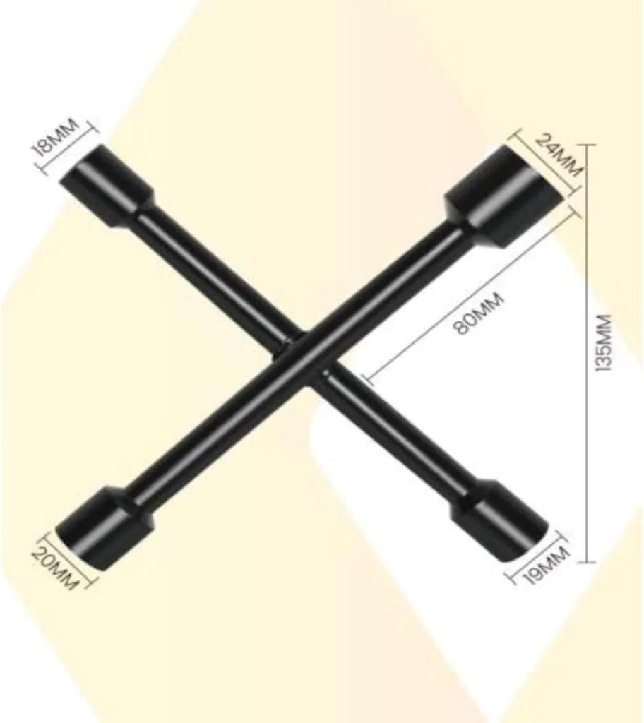 Chave de Roda Cruz Universal Automotiva 17 x 19 x 21 x 23 mm, 4 Bocas em Aço Carbono Reforçado, 14 Polegadas, Chave Cruzada para Carro, Troca de Pneus, Porcas e Rodas Automotivas Formato Estrela — foto 3
