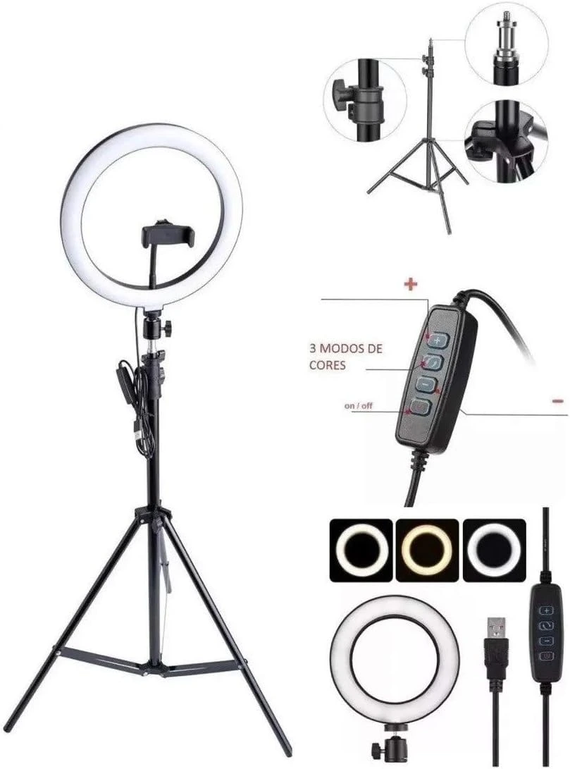 Kit Completo Ring Light Com Tripé Dimmer Youtuber Selfie Pro — foto 2