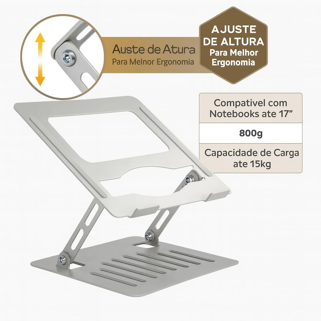 Suporte para Notebook em Aço Carbono Apoio Ajustável Apoiador Dobrável E Ergonômico Ventilado para Mac Notebook MacBook ProAir Lenovo Dell e Mais (10-17 Laptop) até 17.3 (10KG) Home Office e Estudos — foto 5