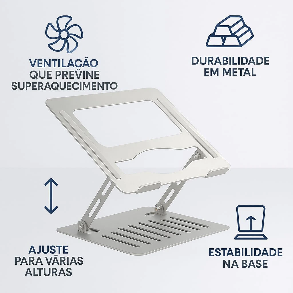 Suporte para Notebook em Aço Carbono Apoio Ajustável Apoiador Dobrável E Ergonômico Ventilado para Mac Notebook MacBook ProAir Lenovo Dell e Mais (10-17 Laptop) até 17.3 (10KG) Home Office e Estudos — foto 6