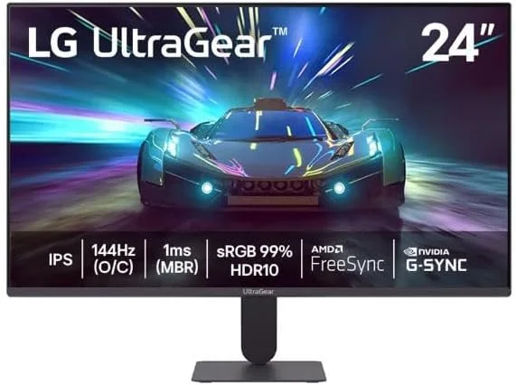 LG UltraGear Monitor Gamer 24 IPS 144Hz (OC) 1ms (MBR) Full HD (1920x1080) HDR10 NVIDIA G-SYNC AMD FreeSync, Preto - 24G411A — foto 1