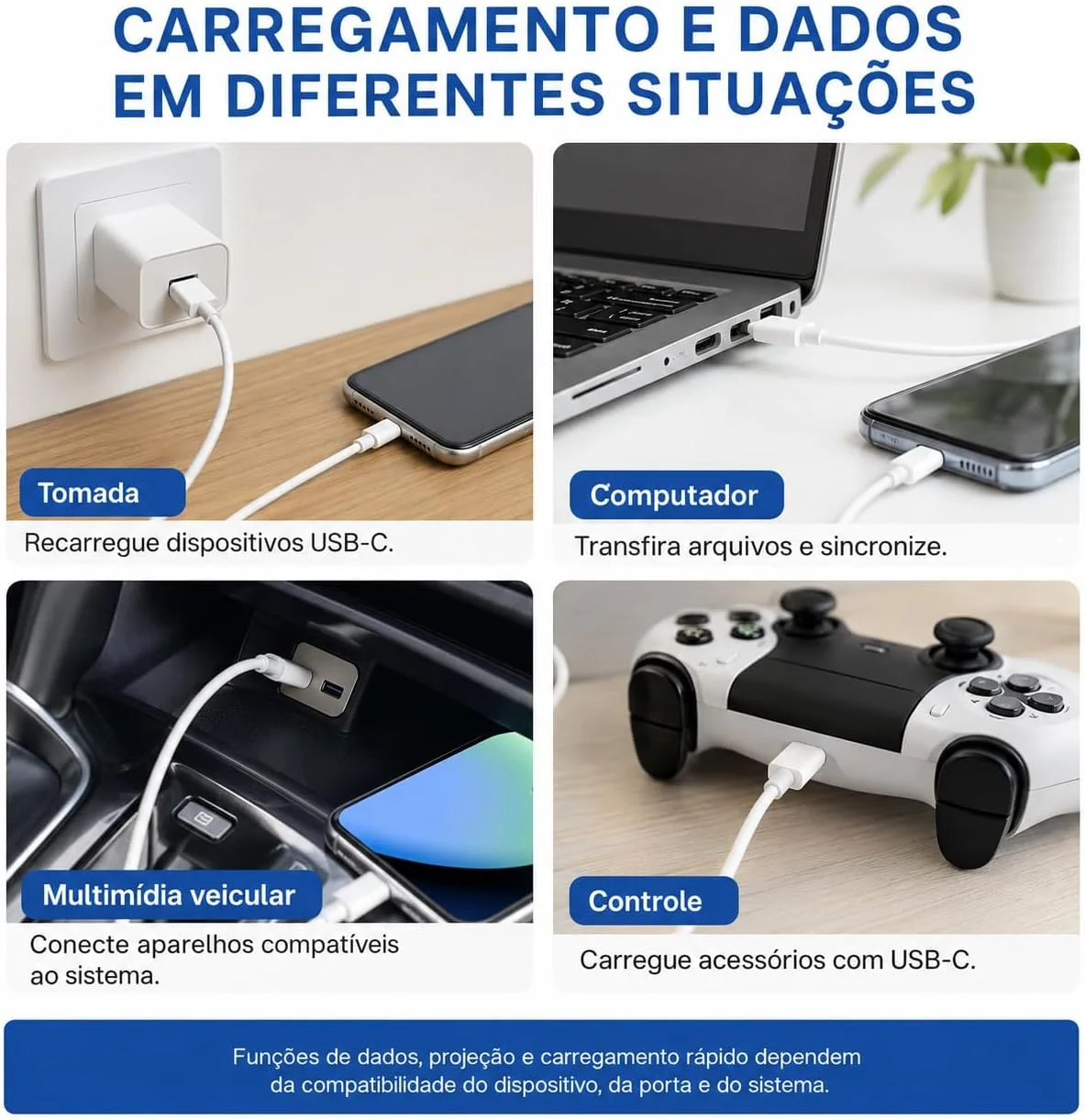 Cabo Tipo C USB C 3.0 e 6A - Reforçado para Carregamento Turbo Rápido com Transferência de Dados Estável E Original Compatível com Controle Vários Dispositivos Leve Flexível Resistente 1M — foto 6
