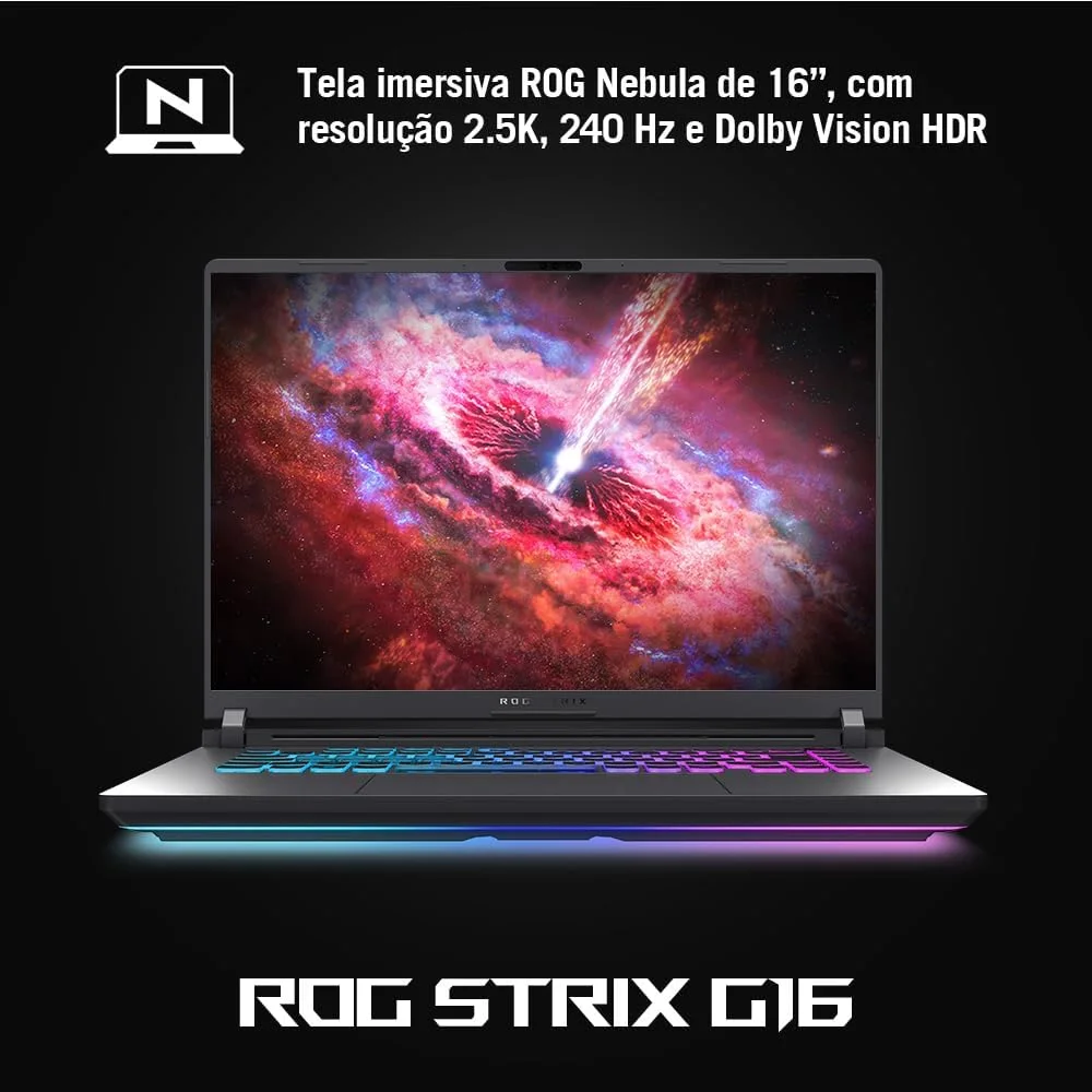 Notebook ASUS ROG Strix G16, Intel Core i9, RTX 5060, 16 GB, 512 GB SSD W11 Home, 16.0, Eclipse Gray - G615JMR-S5001W — foto 5