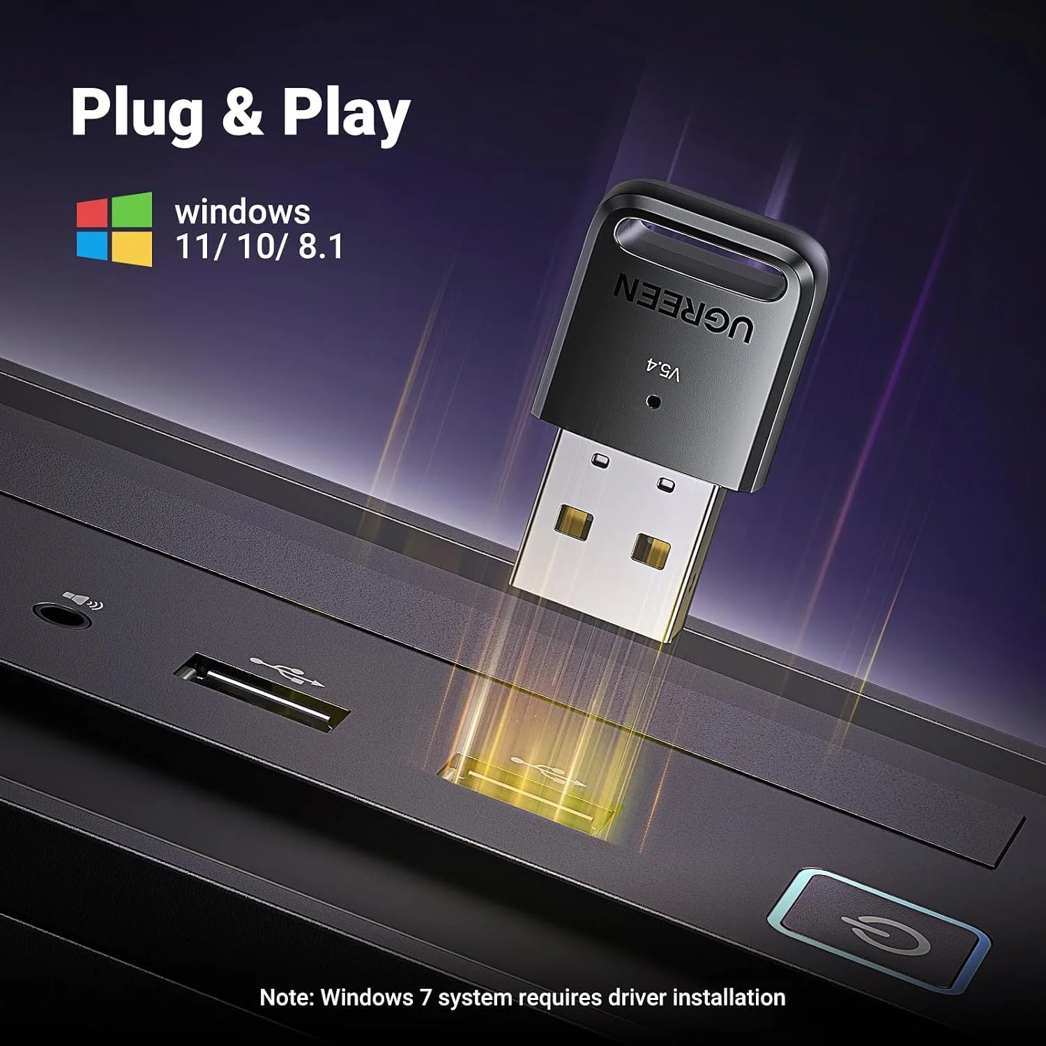 UGREEN Adaptador USB Bluetooth 5.4 para PC, Plug  Play para Windows 11108.1, Receptor e Transmissor para TecladoMouseFone de OuvidoAlto-Falantes — foto 3