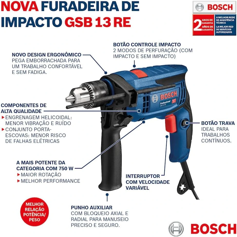 Furadeira de Impacto GSB 13 RE-M 750W 220V em maleta Bosch — foto 6