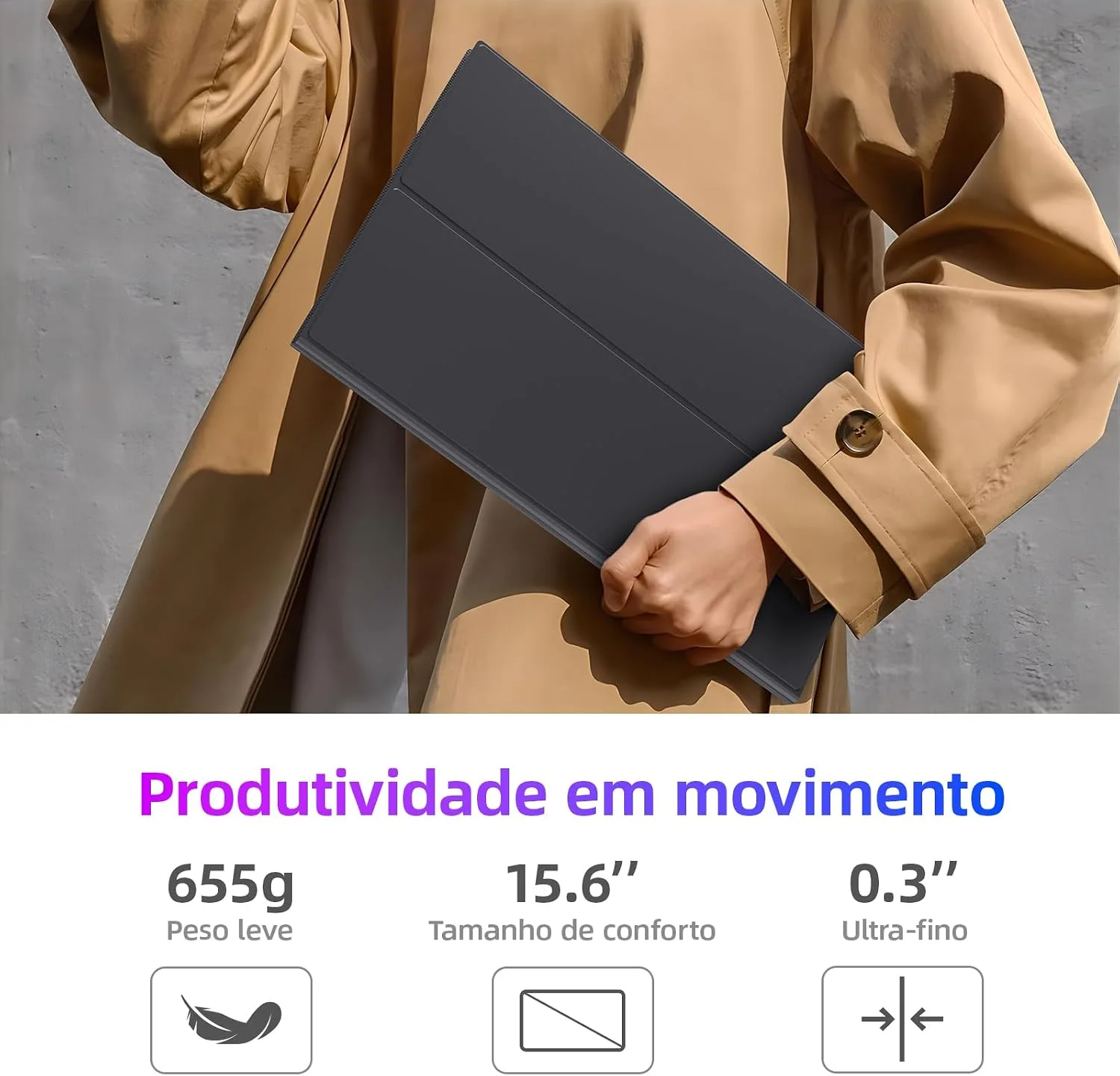 Bettdow Monitor Portatil 15,6, FHD 1080P Monitor Portátil Conectado Com USB C DuplaHDMI, IPS Extensor De Tela para Notebook com VESA e Funda Inteligente magnético, Plug and Play — foto 6