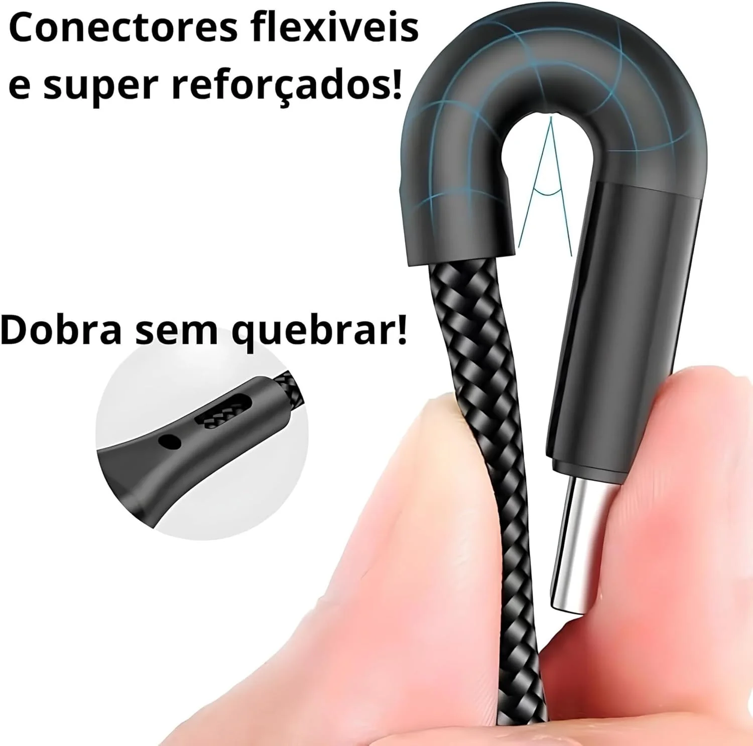 Cabo USB-C Tipo C Turbo 60W Premium Ultra Rápido Nylon Trançado e Reforçado Android e Iphone Notebook Tablet Carregamento Transferência de Dados — foto 4