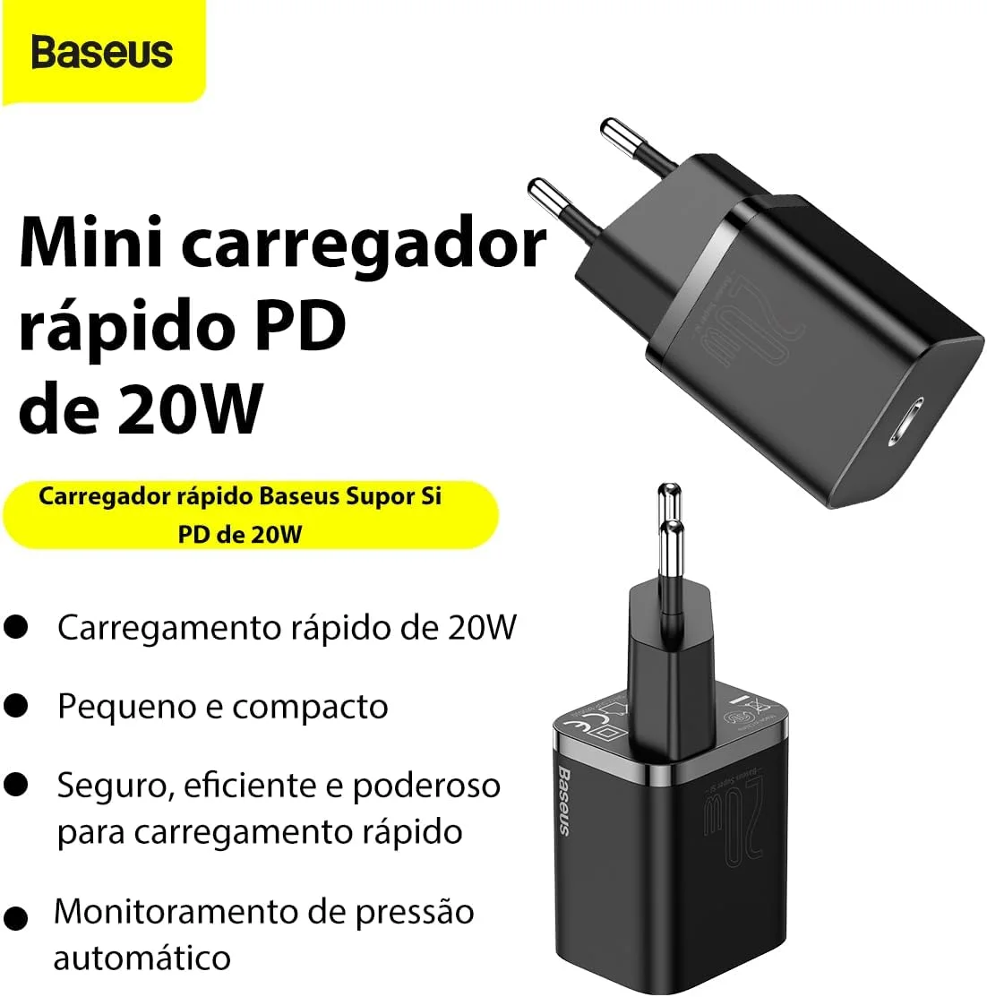 Carregador de Parede Tipo C Baseus Super Quick Charger 20W (Preto) — foto 4