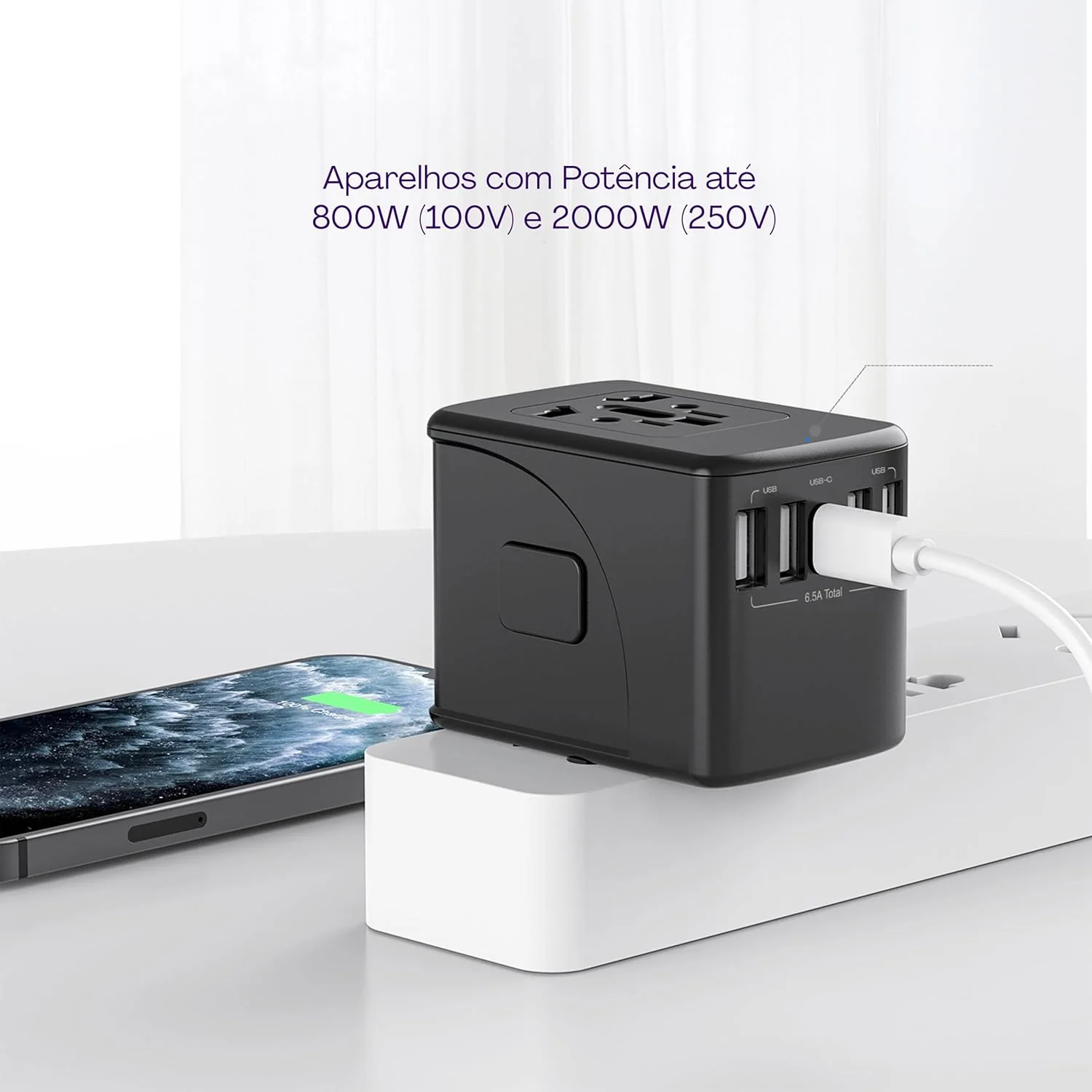 Geonav Carregador Universal com Adaptadores de Viagem, 4 Portas USB  1 USB-C (Preto) — foto 3