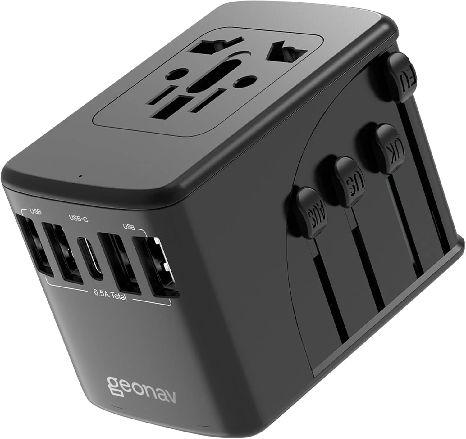 Geonav Carregador Universal com Adaptadores de Viagem, 4 Portas USB  1 USB-C (Preto) — foto 1