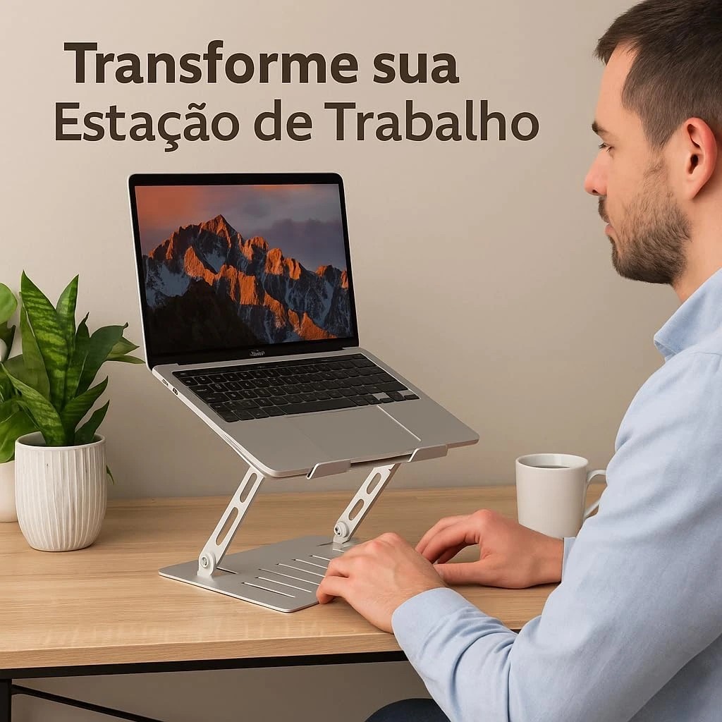 Suporte para Notebook em Aço Carbono Apoio Ajustável Apoiador Dobrável E Ergonômico Ventilado para Mac Notebook MacBook ProAir Lenovo Dell e Mais (10-17 Laptop) até 17.3 (10KG) Home Office e Estudos — foto 2