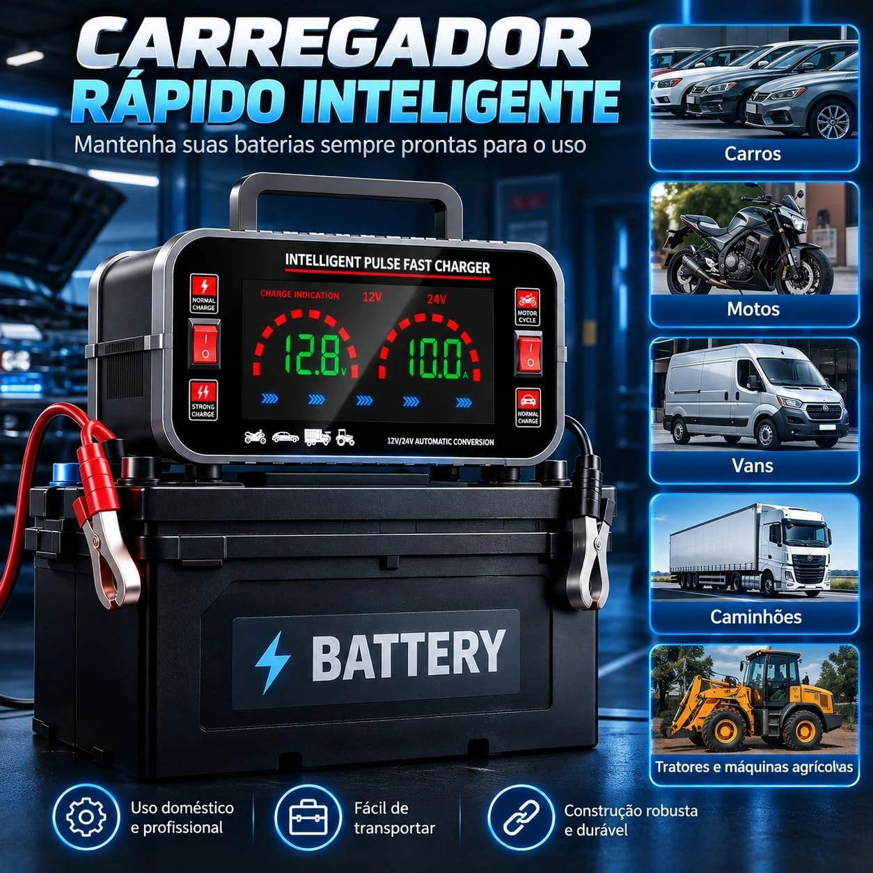 Carregador de Bateria Inteligente 12V24V para Carro e Moto — foto 3