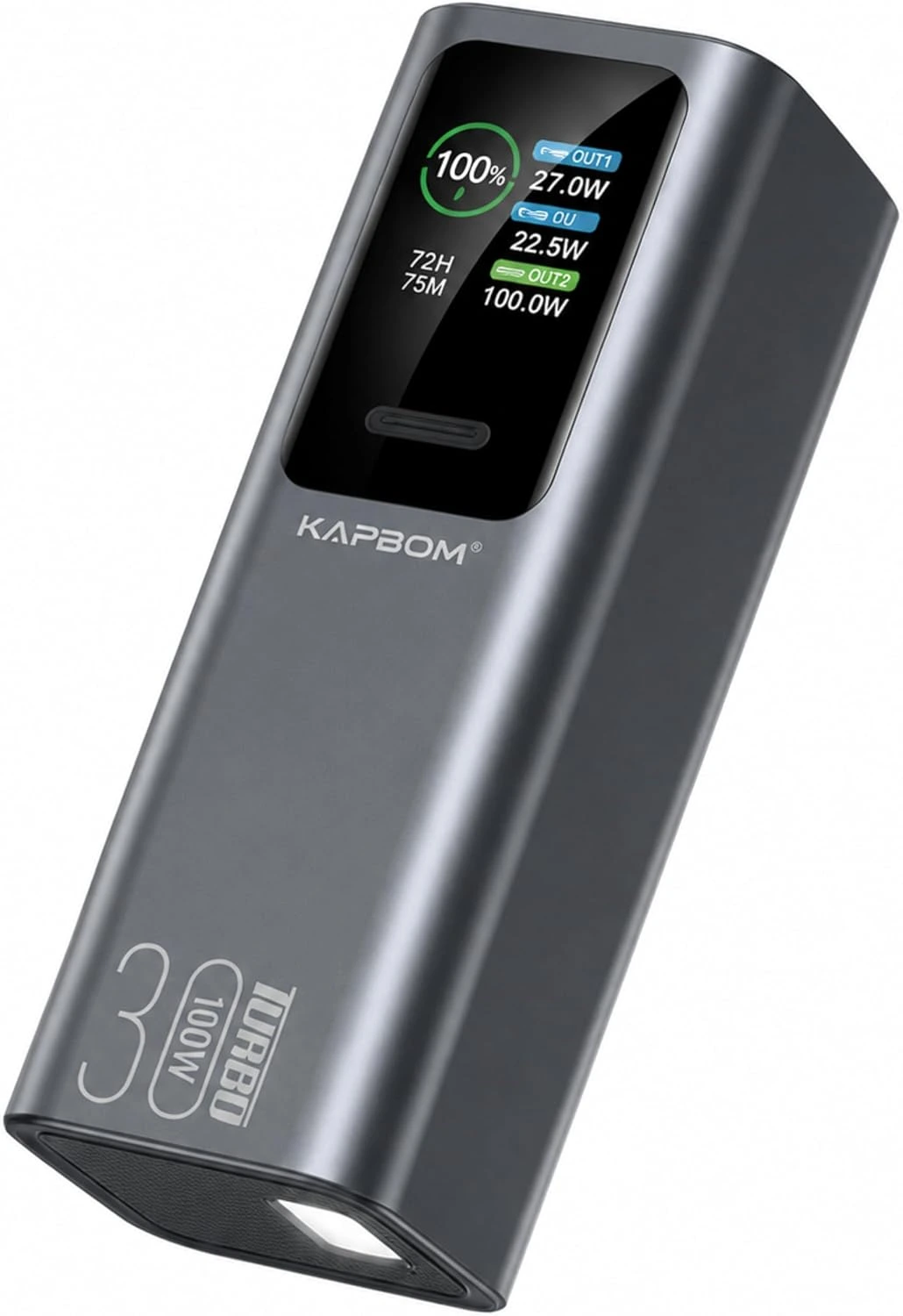 Power Bank 30000mAh Turbo 100W PD, Carregador Portátil para Notebook MacBook Celular Tablet, 3 Saídas USB-C e USB-A, Display LCD, Carregamento Ultra Rápido, Lanterna LED