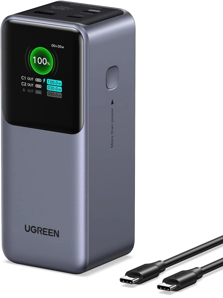 UGREEN Carregador portátil Nexode Power Bank de 130 W 20000 mAh, carregamento rápido, 3 portas, USB C, pacote com bateria de 72 Wh, tela inteligente TFT para MacBook, iPad, iPhone 16 Pro Max, Galaxy — foto 1