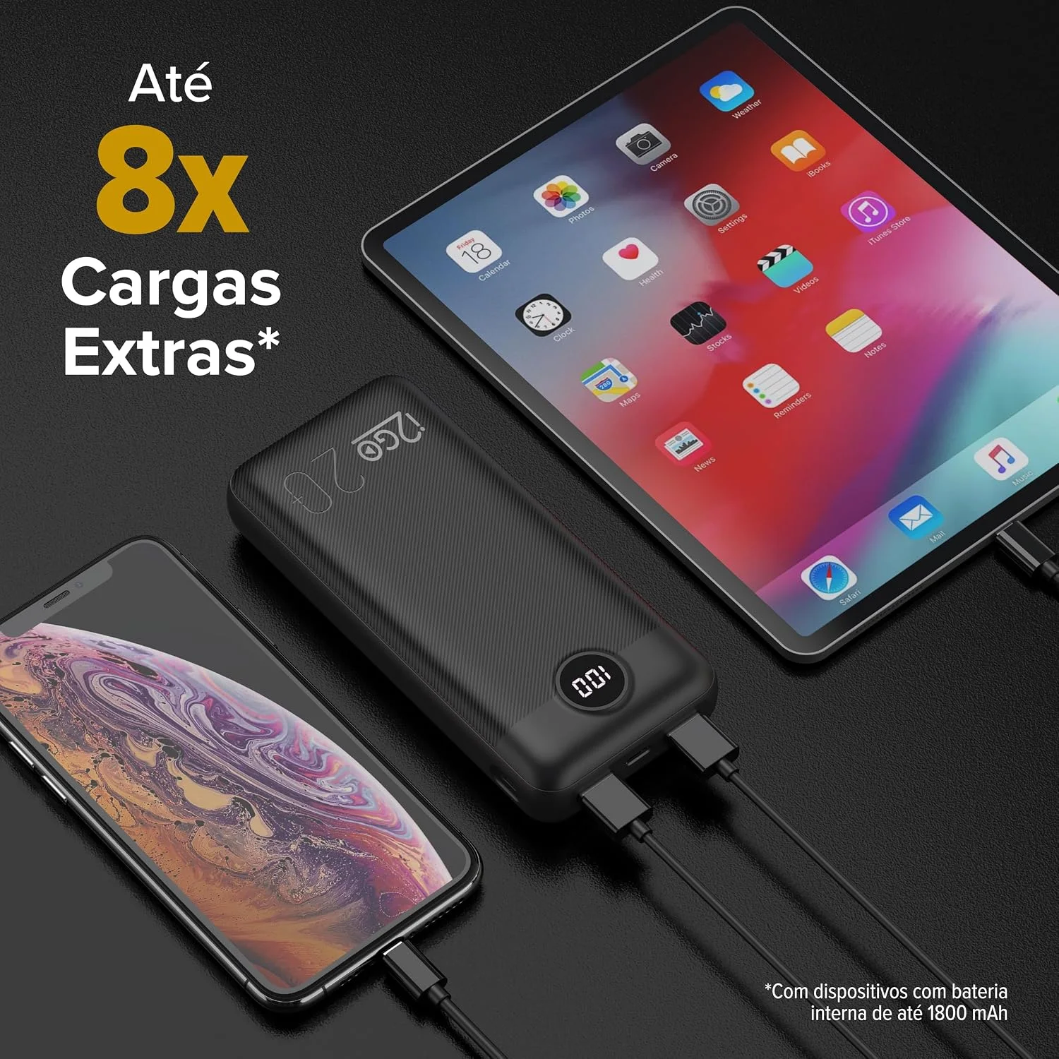 I2GO, Carregador Portátil (Power Bank) Ultra Rápido 20000mAh, Power Delivery 20W, 2 Saídas USB  1 SaídaEntrada USB-C, Preto, i2GO PRO — foto 5