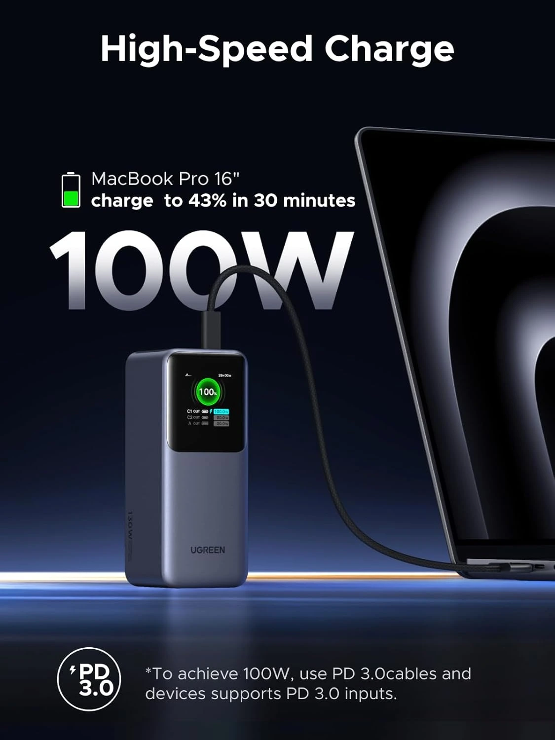 UGREEN Carregador portátil Nexode Power Bank de 130 W 20000 mAh, carregamento rápido, 3 portas, USB C, pacote com bateria de 72 Wh, tela inteligente TFT para MacBook, iPad, iPhone 16 Pro Max, Galaxy — foto 2