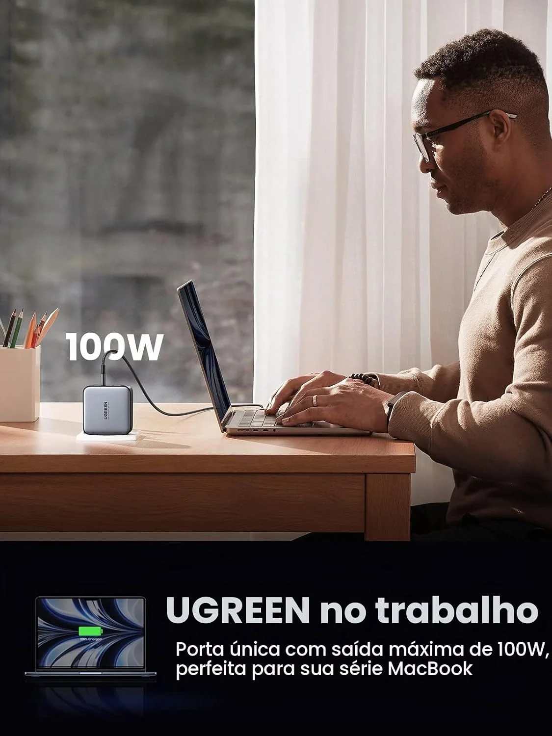 Ugreen USB-A3USB-C 100W GaN Tech Fast Charger EU Black CD226 — foto 2