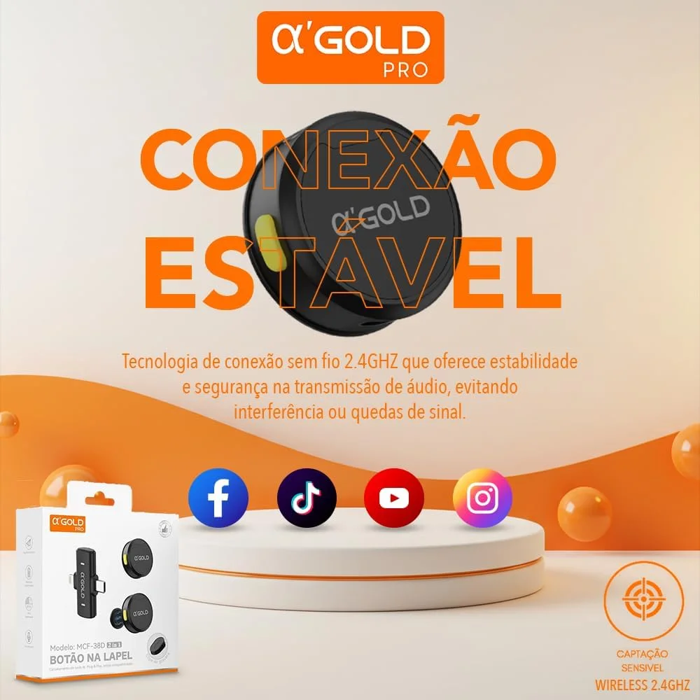 Microfone de Lapela Sem Fio Bluetooth Kit 2 Microfonones Abafamento de Ruído Até 10 Horas Tempo de Trabalho Compatível com Camera, iPhone, Android, PC - Conexão Android e USB-C - Linha AGold Premium — foto 3