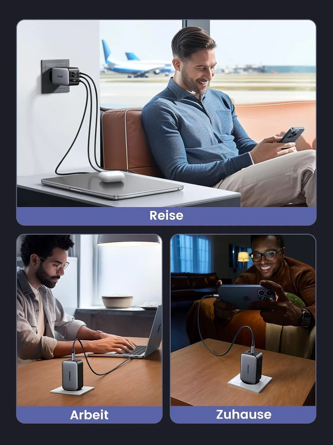 UGREEN Carregador 65W USB C - Fonte de Alimentação USB Tipo C - Carregador de 3 Portas - PD Rápido GaN - Suporta 20W USB C - Compatível com MacBook ProAir, iPhone 15141311 iPad, Samsung, XiaoMi — foto 4