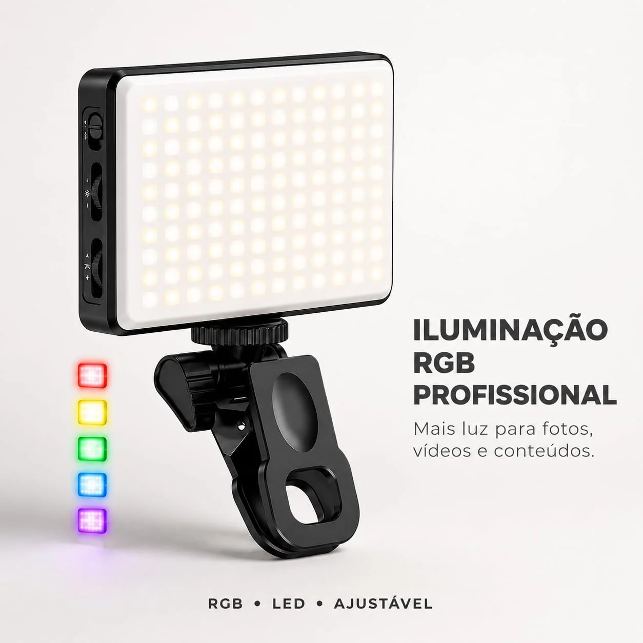 Luz de Preenchimento LED, Luz para Gravar Vídeo RGB 12x7cm 4,7 com Clipe Ajustável — Para Celular Notebook Câmera Iluminação Ideal para Selfie — foto 1