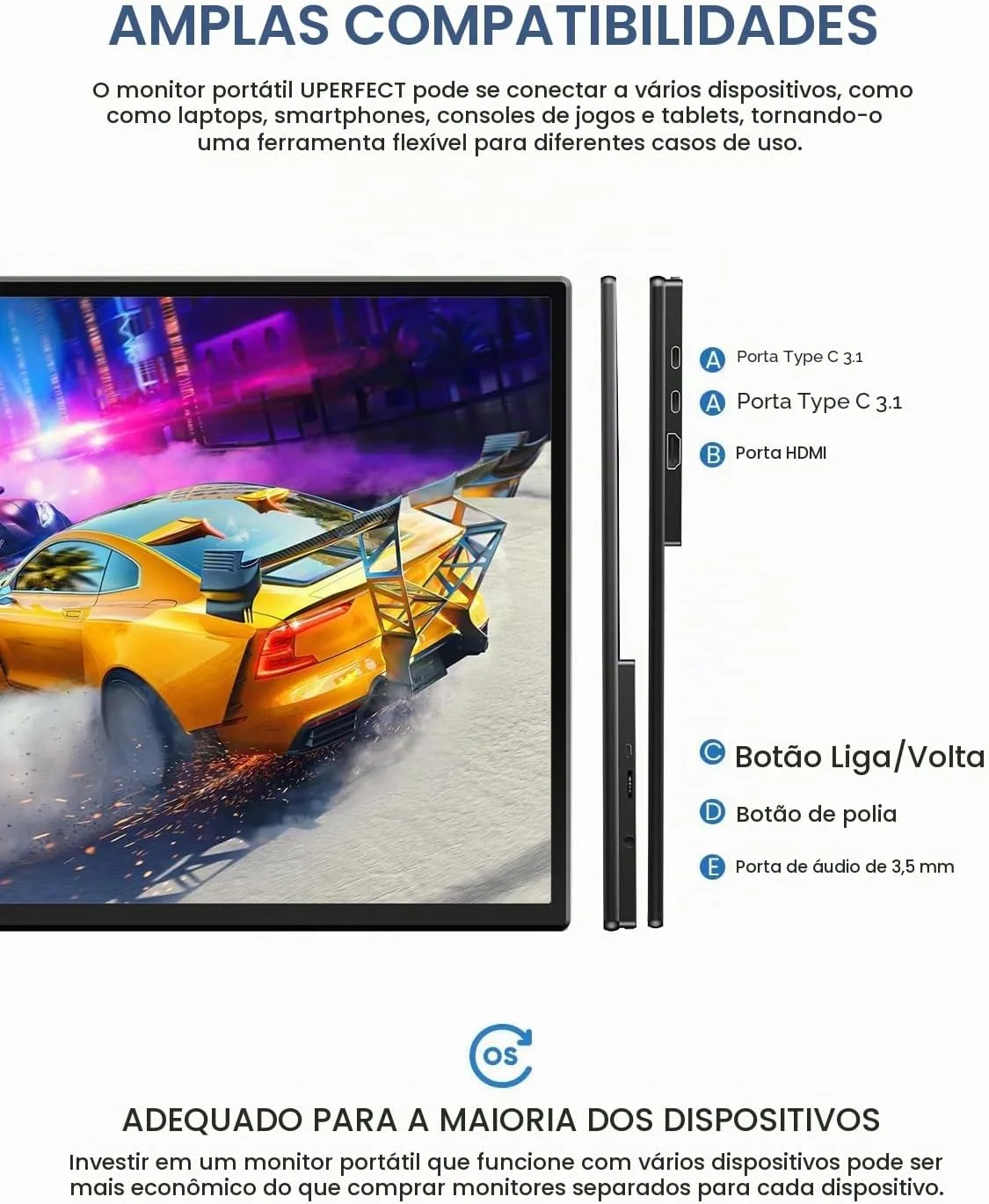 UPERFECT Monitor Portátil 21,5 120Hz com Suporte e VESA, Tela Externa FHD para Jogos, HDMI  USB-C, Compatível com LaptopSteam -DeckMac-BookTelefone — foto 7