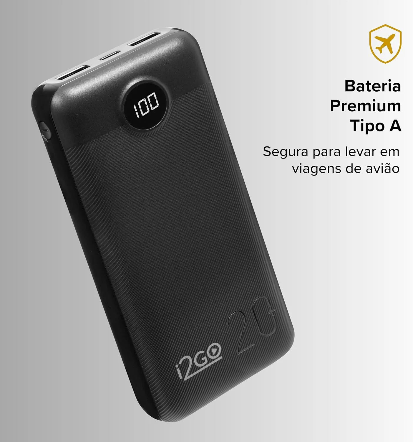 I2GO, Carregador Portátil (Power Bank) Ultra Rápido 20000mAh, Power Delivery 20W, 2 Saídas USB  1 SaídaEntrada USB-C, Preto, i2GO PRO — foto 7