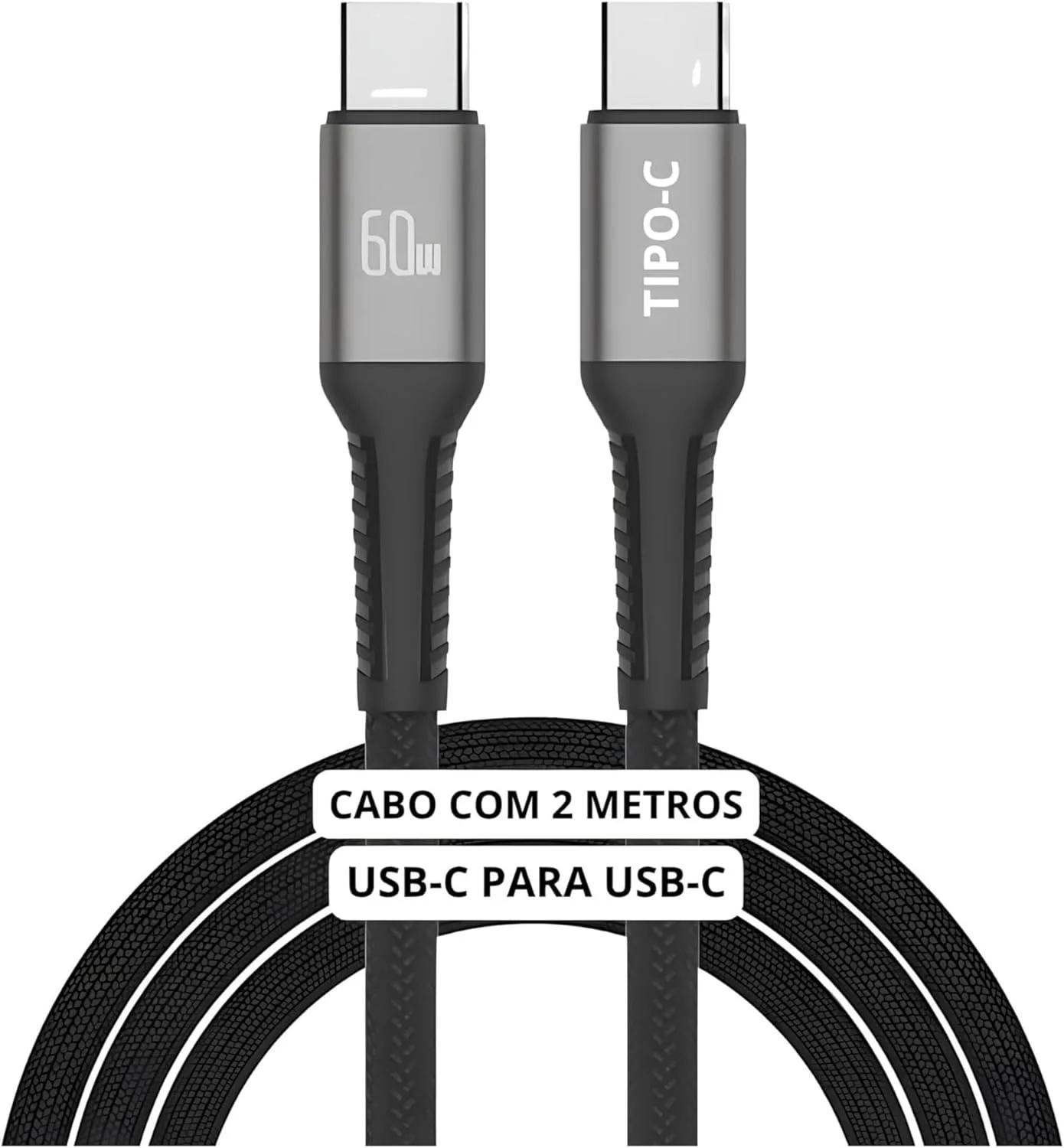 Cabo USB-C Tipo C Turbo 60W Premium Ultra Rápido Nylon Trançado e Reforçado Android e Iphone Notebook Tablet Carregamento Transferência de Dados — foto 1